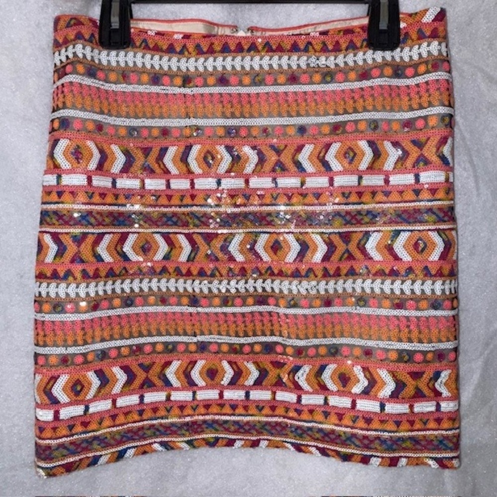Banana Republic Multi Color Sequin Geometric Tribal Mini Skirt Size 10 Sparkly